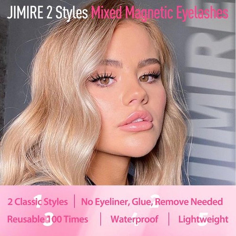 JIMIRE Magnetic Eyelashes Natural Look Magnetic Lashes without Eyeliner Reusable Comfortable Magnetic Eyelashes with Applicator No Glue Needed Wispy Lightweight Cat Eye Magnetic Eye Lashes