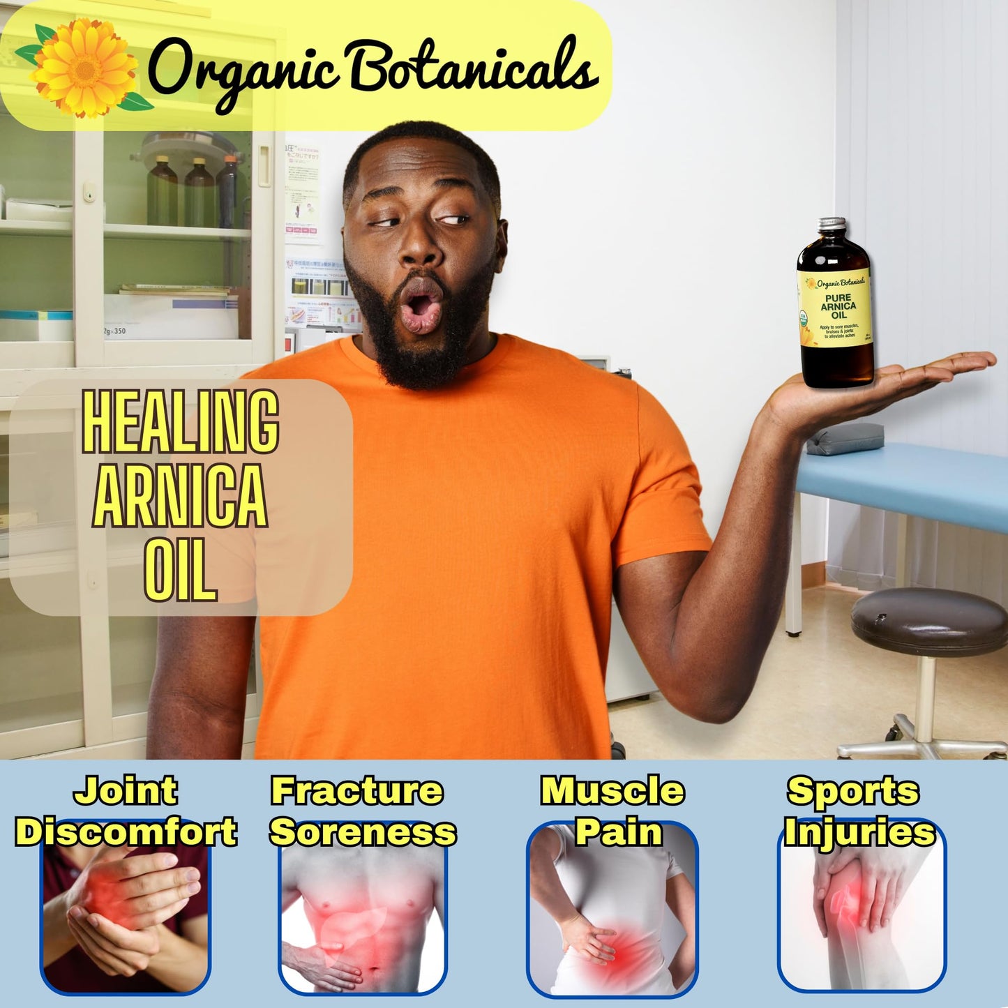 Organic Botanicals, Arnica Oil - Pure Organic Muscle Discomfort Bottle - Arnica Montana Oil for Arthritis, Bruising & Swelling, Muscle, Joint Discomfort, and Sports Injuries, Arnica Massage Oil (2 oz)