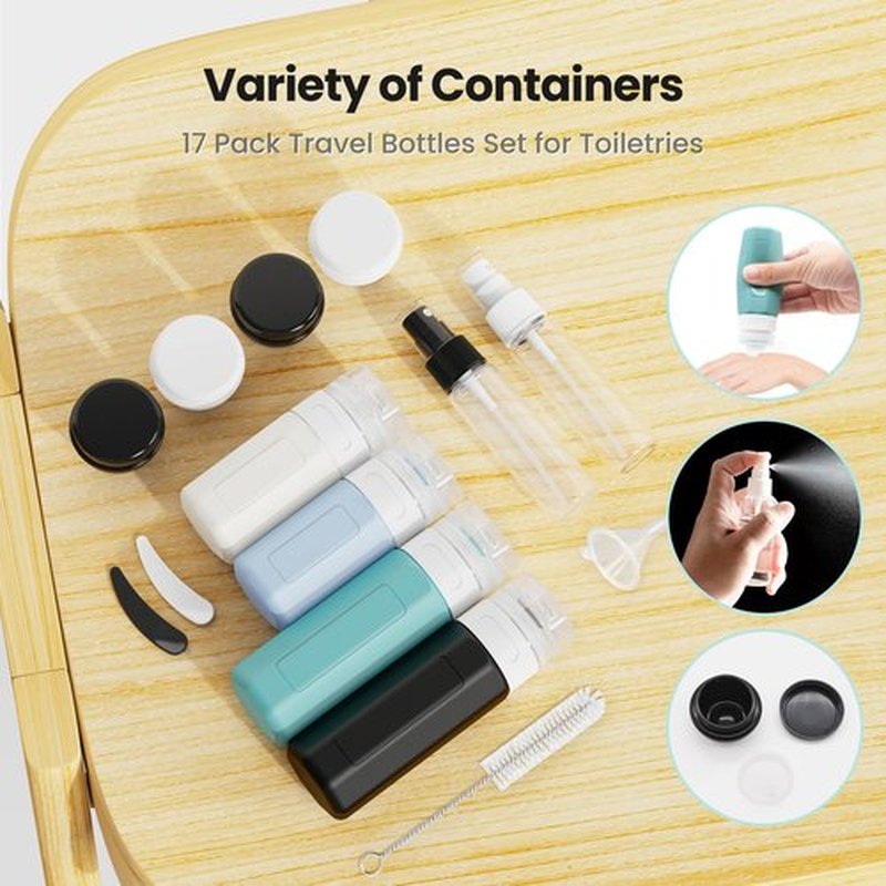 Ruinovate 17 Pack Travel Bottles for Toiletries, TSA Approved Travel Size Toiletries Bottles, Leak Proof Travel Size Containers, Travel Essentials for Body Wash, Shampoo, Lotion & Conditioner Blue