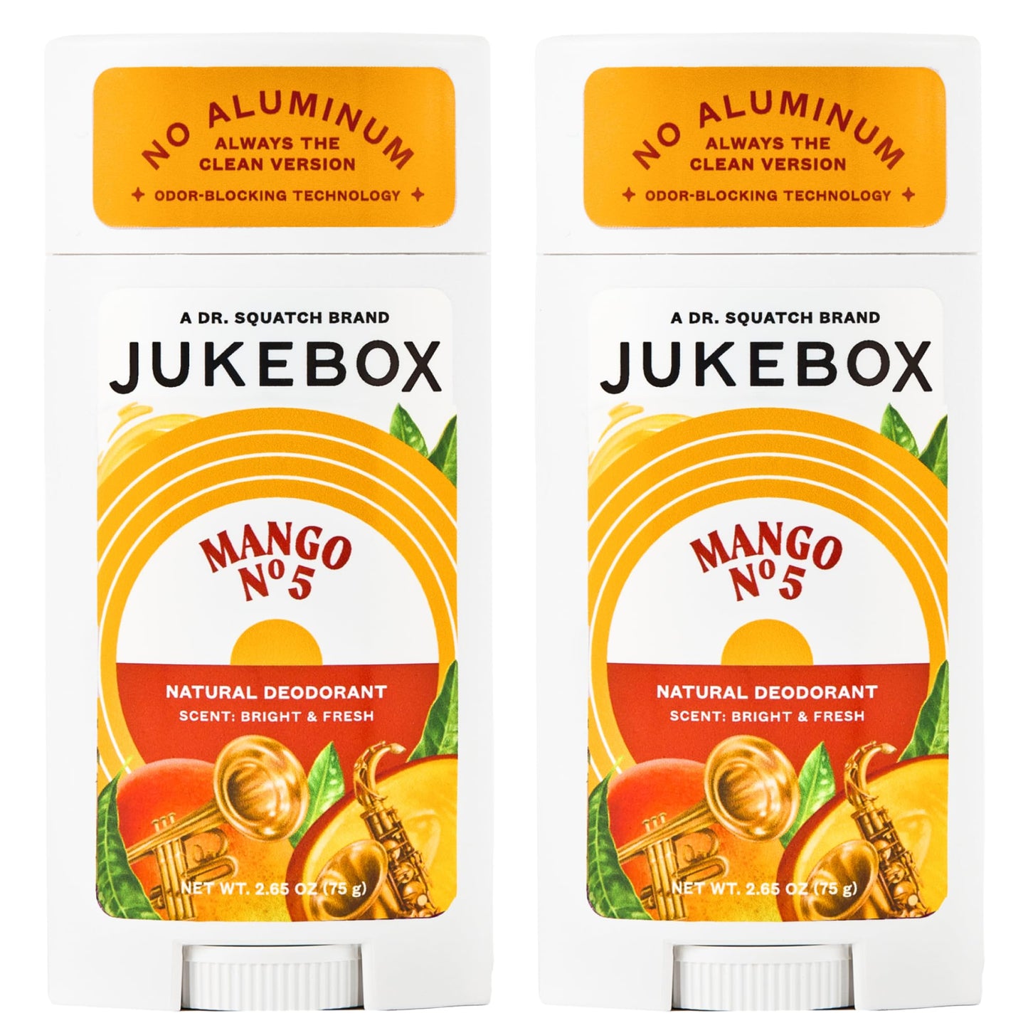 Jukebox Natural Deodorant for Women–Mango No. 5 Scent-Aluminum-Free, No Baking Soda, No Harsh Chemicals, Odor Blocking Technology, Mango,White Apricot,Peach-a Dr. Squatch Brand-2.65oz, 2 Pack