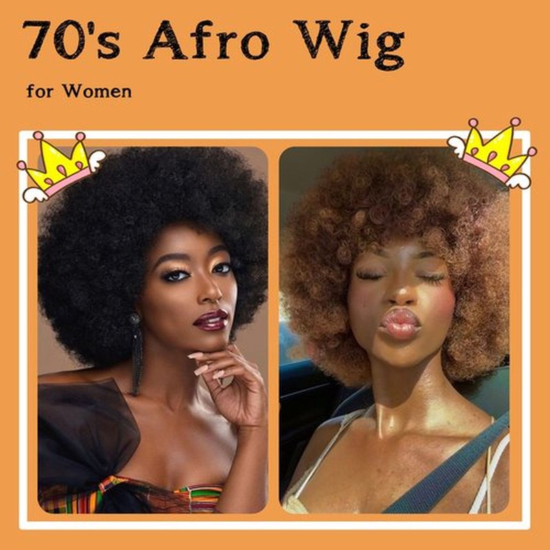 Afro Wig 70S Curly Afro Wigs For Black Women Short Afro Kinky Curly Wig With Bangs For Women Disco Wig Puffy Bouncy Synthetic Wigs For Daily Party Halloween Costume Use (Black)