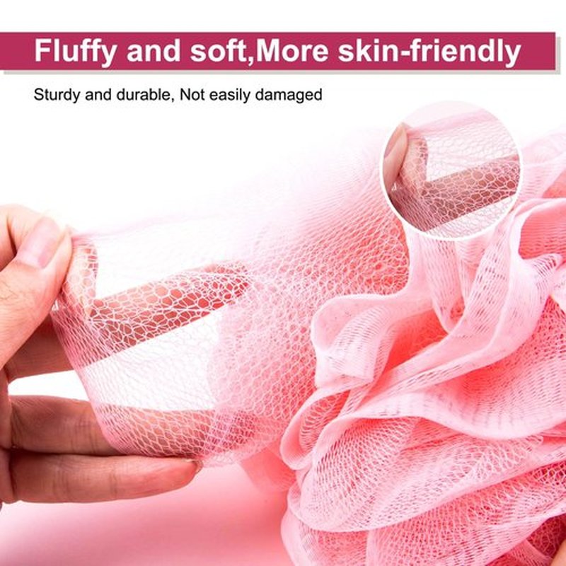 MTDLYICE Loofah Sponge 75g 4 Pack, Bath Sponge Soft Mesh Shower Puff Loofah for Women, Exfoliating Body Scrubber, lufas for Women, Shower Accessories (Purple Red Pink Blue)
