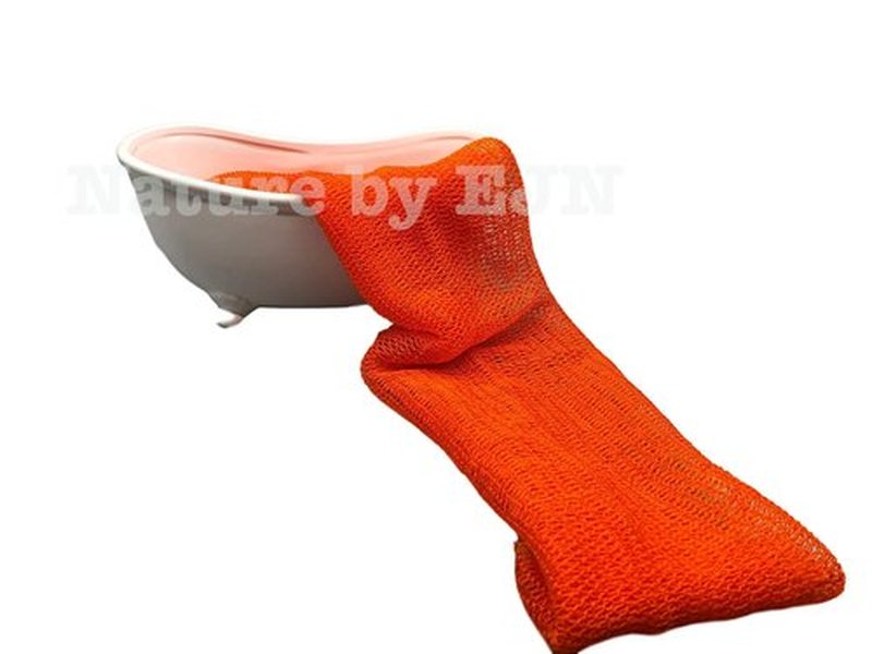 Nature by EJN - Net Bath Sponge, Ghana N1 Weave, Long, Skin Exfoliation, African, Porous, Stretches Horizontally to Approximately 49" (Orange)