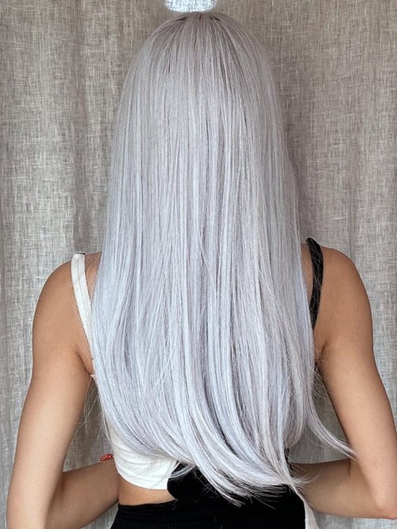 ENTRANCED STYLES White Wig with Bangs Long Straight White Wigs for Women Cosplay Wigs for Gril Natural Hairline Heat Resistant Synthetic Wig for Daily for Cosplay Party Halloween