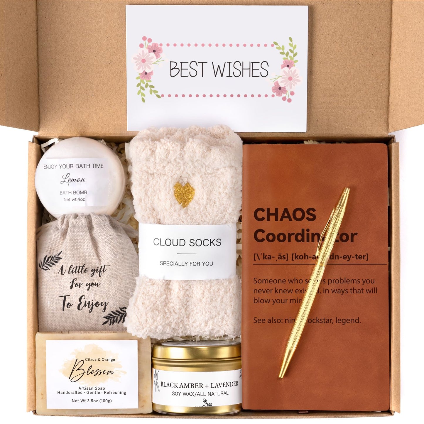 Thank You Gifts for Women, Chaos Coordinator Gift for Employee Coworkers Teacher Nurse Boss Lady Secretary Principal Manager Assistant Appreciation Gifts w/ Notebook, Spa Items, Brown