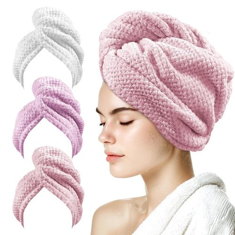 my novel things 3 Pack Hair Towel wrap for Women, 25.4" x 9.8" Microfiber Hair Towel, Super Absorbent Hair Towel Wrap, Quick Dry Hair Towels with Button for Curly Hair Anti Frizz (Pink,White,Purple)