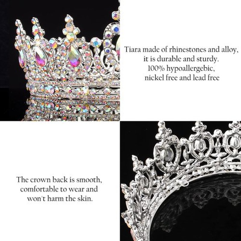 COCIDE Queen Crown for Women Crystal Tiara and Crown for Girl Rhinestones Hair Accessories for Wedding Bride Birthday Party Prom Bridal Bridesmaid (Aurora Borealis + Silver Tiara)