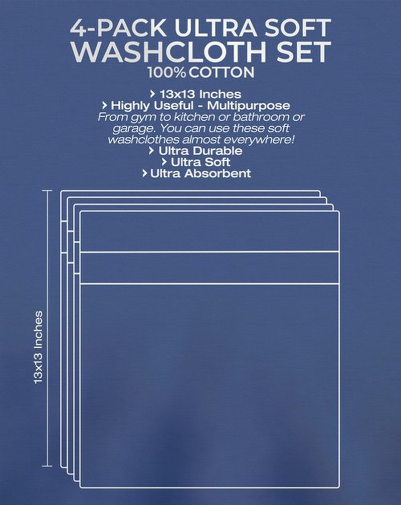 American Veteran Towel, 100% Cotton Turkish Washcloths for Bathroom Essentials 4 Pack, Soft Absorbent Wash Cloths Quick Drying Small Towels Washrags, Brown