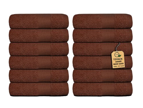 Premium Wash Cloths Pack of 12 (13" x 13" Inches)- 100% Combed Ring Spun Cotton WashCloth - Luxury Washcloths – Ultra Soft Face Towels - Highly Absorbent Wash Cloth for Face (Dark Brown)