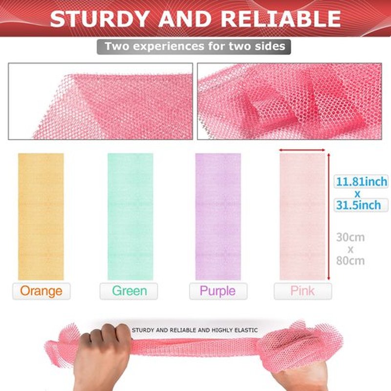 RIUOTA 4 African Net Sponge Mesh Long Mesh Bath Sponges - Exfoliates and Refreshes Skin for a Silky Smooth Shower Experience (Purple, Pink, Green, Orange)