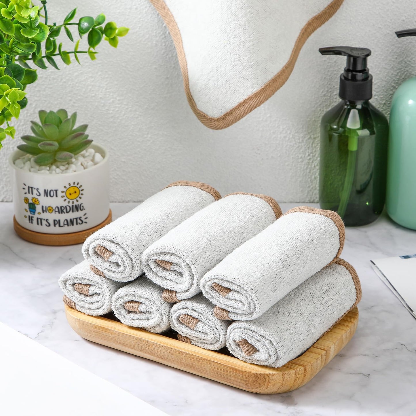 Tudomro 10 Pcs Exfoliating Washcloths Double Sided Man Wash Cloths Body Face Exfoliating Scrub Cloths for Shower Men Women(10.2 x 8.7 Inch,Gray)