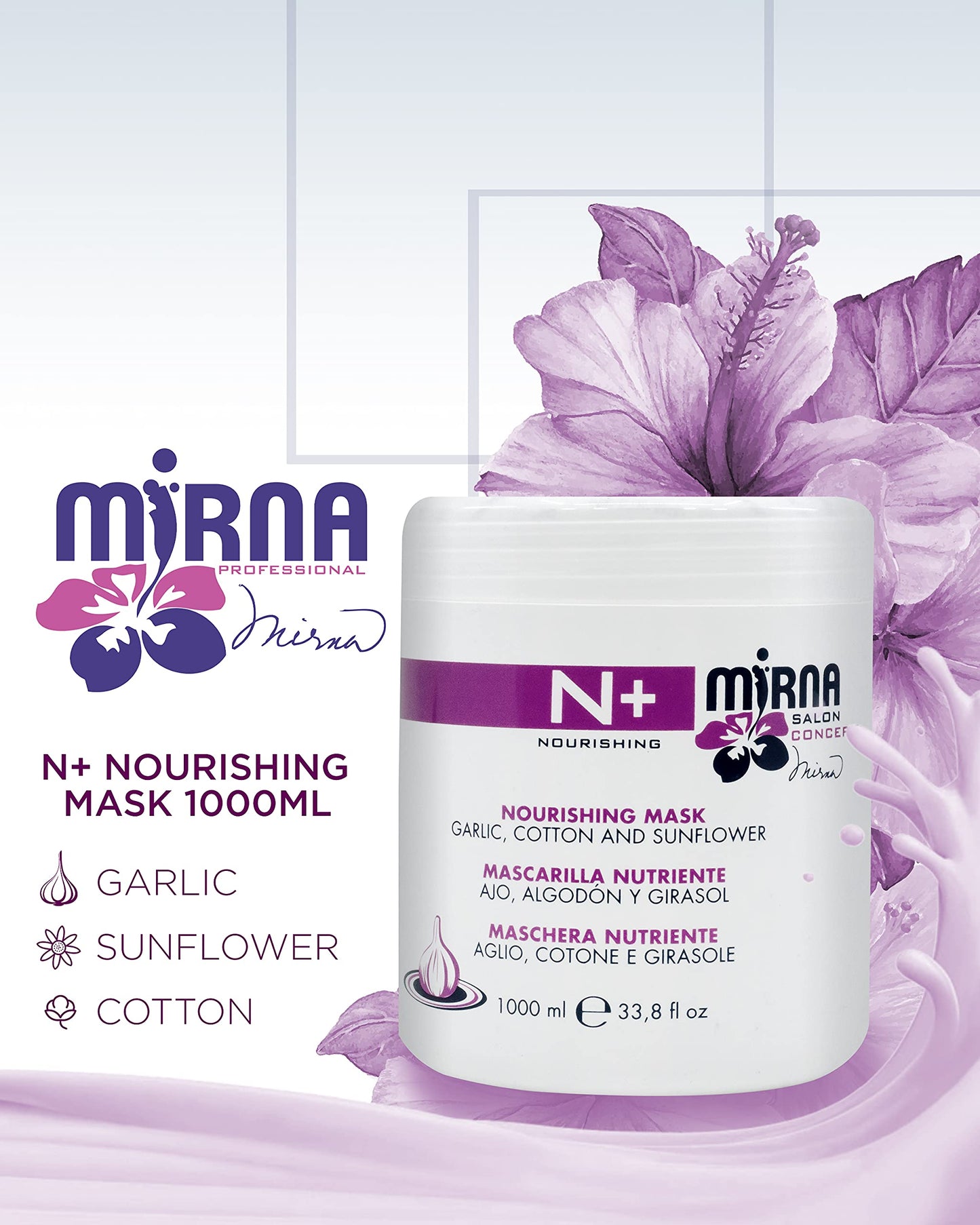 Mirna Professional N+ Nourishing Mask with Garlic, Cotton and Sunflower 1000ml/33.8oz