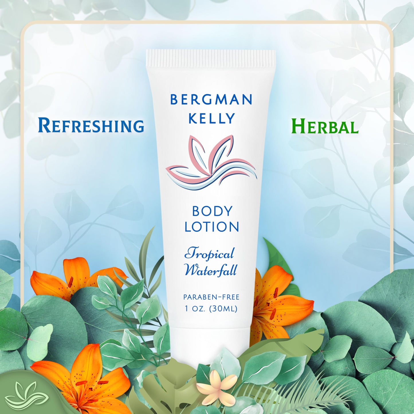 Bergman Kelly - Hotel Toiletries Bundle - Tropical Waterfall, 1 oz each, 200 Pieces - 4-Piece Set: 50 Rectangular Bar Soap, 50 Shampoo, 50 Conditioner & 50 Body Lotion - Bulk Mini Guest Amenities