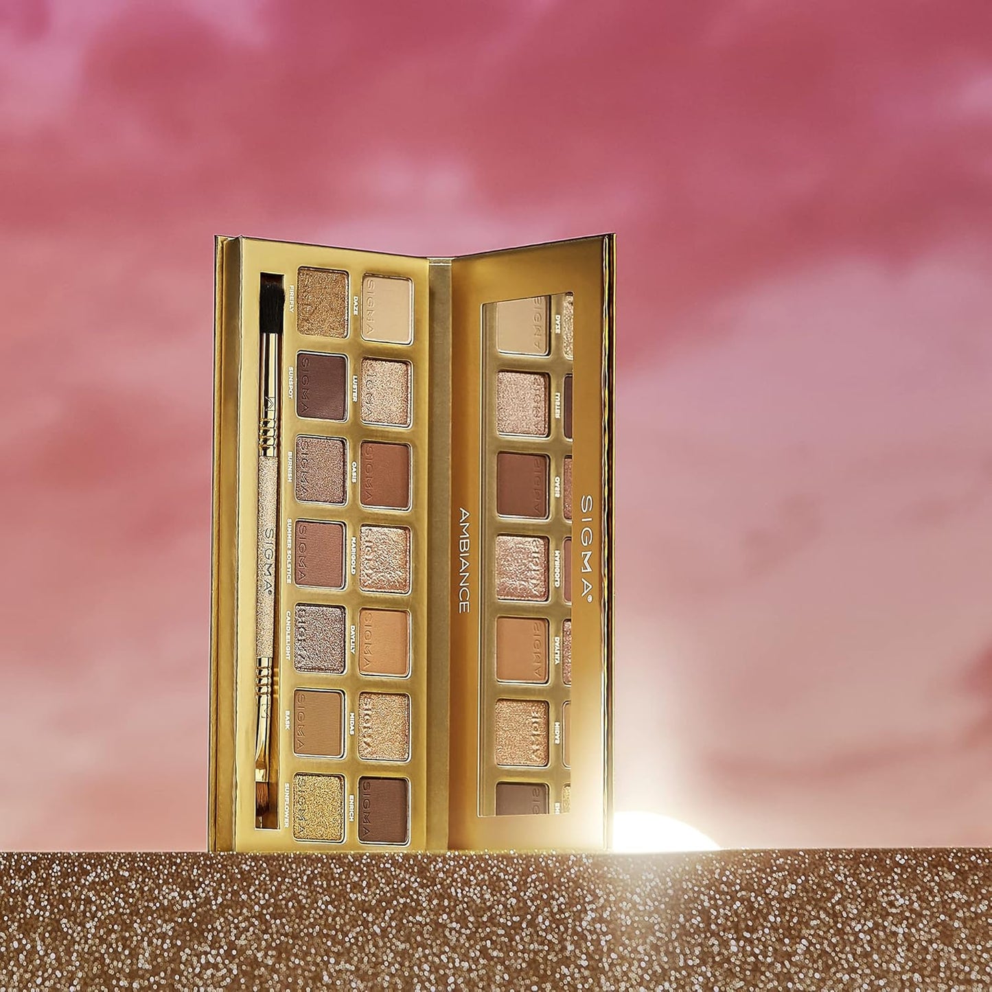 Sigma Beauty Ambiance Eyeshadow Palette - Luminous Neutral & Gold Shades, Mirror Included