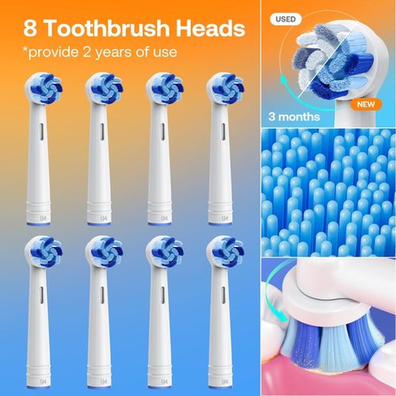 Bitvae R1 Rotating Electric Toothbrush with 8 Brush Heads for Adults and Kids, 5 Modes Rechargeable Power Toothbrush, 3 Hours Fast Charge for 60 Days, Brushing Timer, Pink