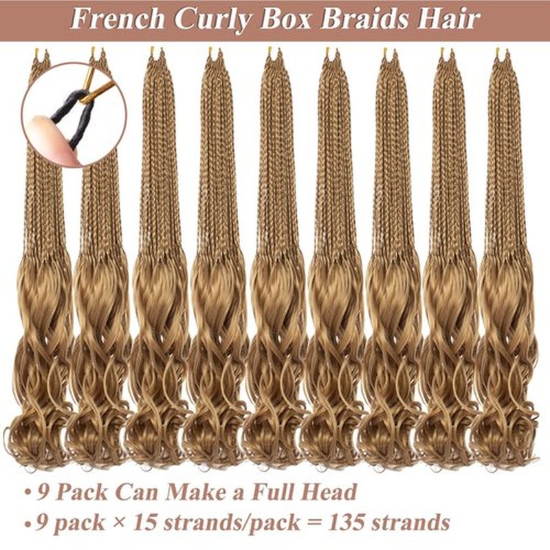 RuiYok 18 Inch French Curl Crochet Braids 9 Packs Honey Blonde Crochet Goddess Box Braids with Curly Ends Pre Looped Bouncy Synthetic Braiding Hair for Women