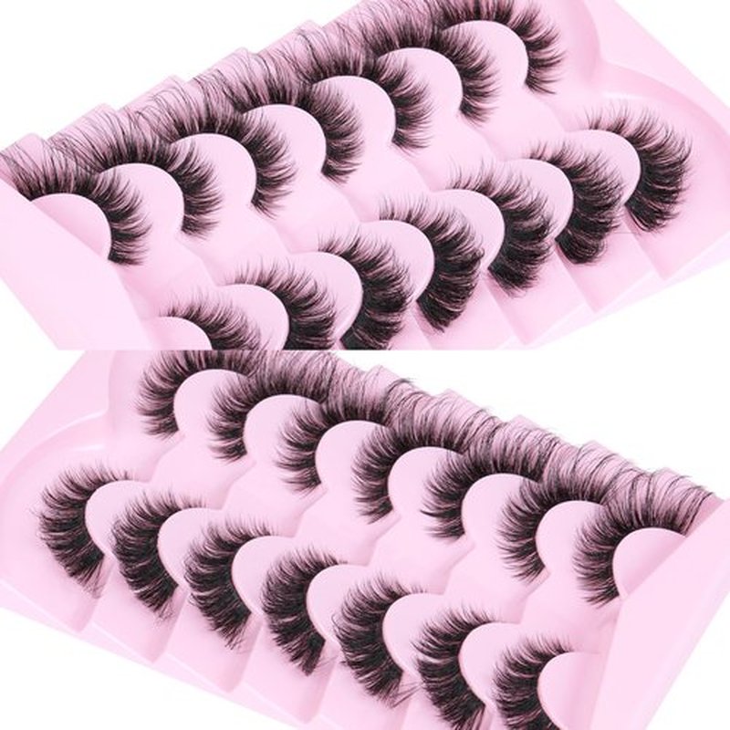 Wispy Lashes Cat Eye False Eyelashes Natural Lashes Fluffy Strip Fake Eyelashes Fox Eye Lashes Mink Clear Band Lashes 7 Pairs