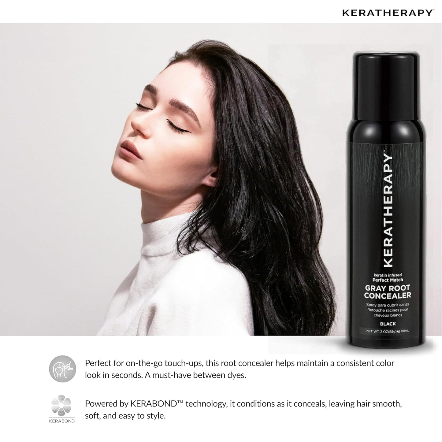 Keratherapy Keratin Infused Perfect Match Gray Root Concealer Spray, Light Brown, 3 oz, 118ml - Root Cover Up Spray to Hide Gray Roots - Keratin Therapy Hair Darkening & Temporary Scalp Concealer