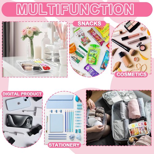 TESAFNG Snack Bag for Travel - Clear Chenille Varsity Letter Flat Pouch with Zipper, Waterproof Clear PVC&PU Preppy Patch Makeup Cosmetic tote Bags for Women Girls (White-Snacks)