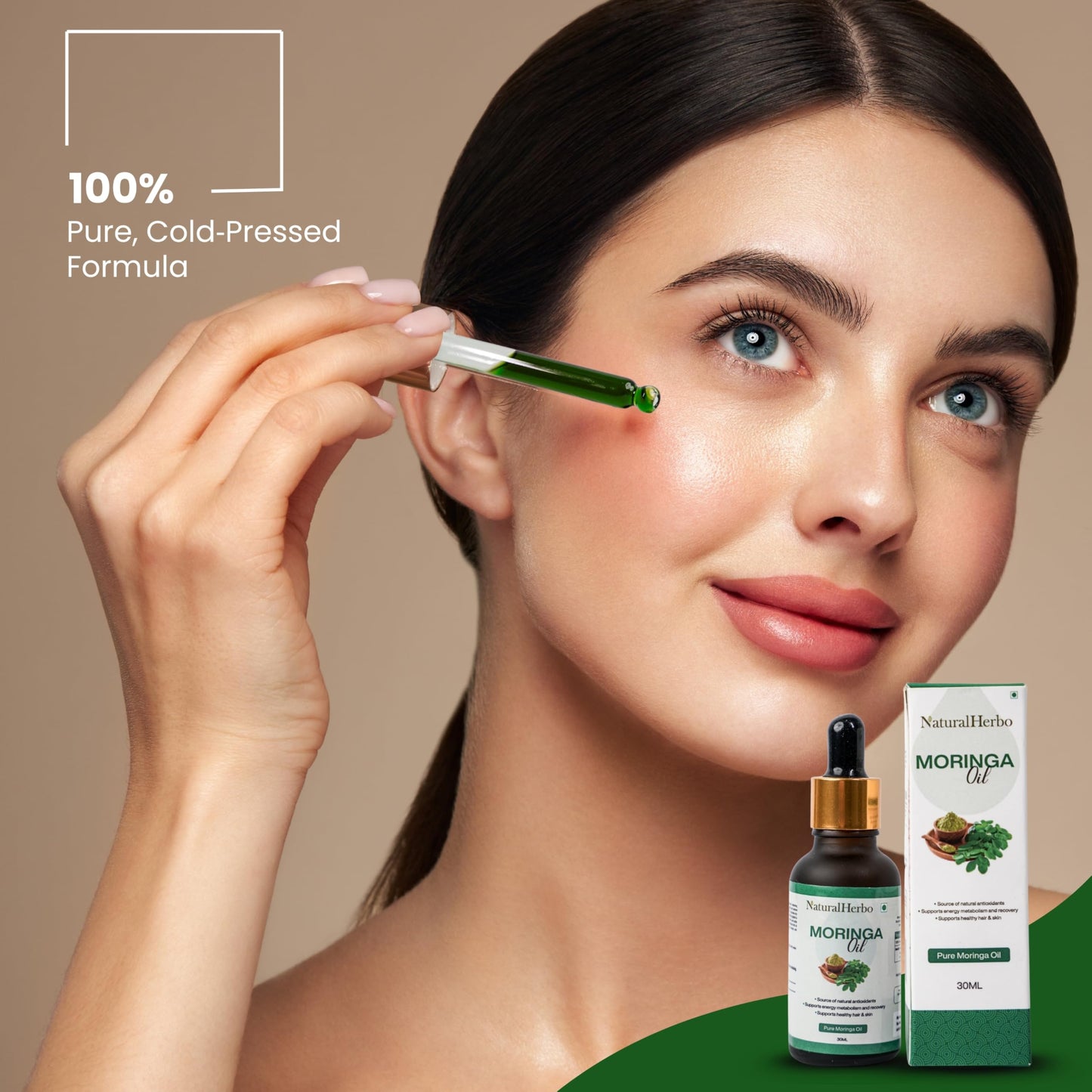NaturalHerbo Moringa Seed Oil Pure, Cold Pressed, Oleifera Seed Oil | Behenic-Rich Herbal Oil for Skin, Hair, Scalp and Body, Fast-Absorbing Natural Moisturizer for Skin and Healthy Hair - 30 ML