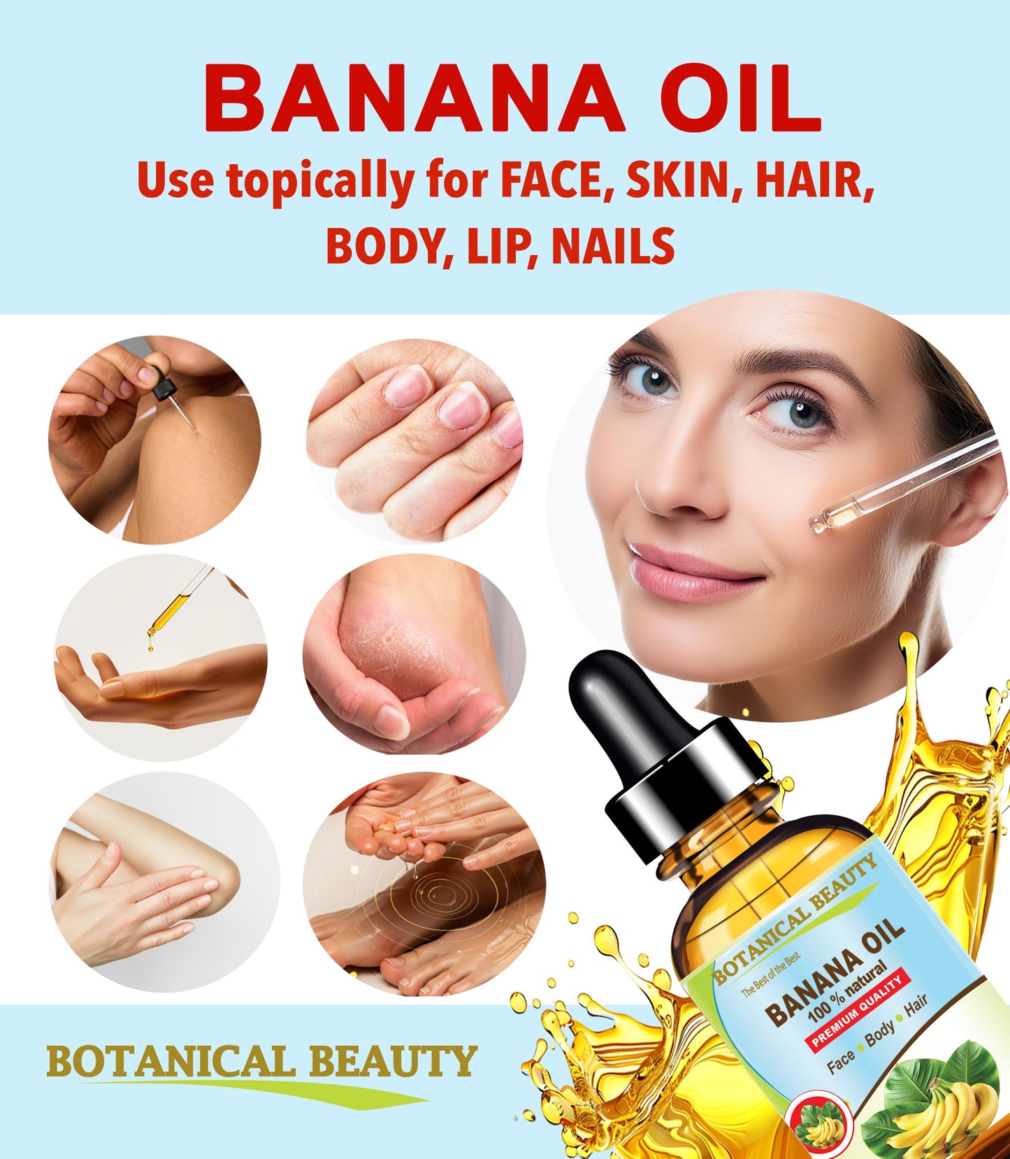 Botanical Beauty BANANA OIL 100% Natural Pure Virgin Unrefined Cold Pressed Carrier Oil for Face, Skin, Hair, Lip, Nails for Dry, Sensitive, Normal Skin 0.5 Fl Oz 15 ml