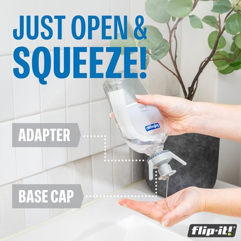 Flip-It! 1-Pack Bottle Emptying Kit – No more wasted product - Fits most plastic bottles – Get out every drop of Shampoos, Lotions, & More – 1 Base Cap, 3 Adapters – Pastel Color Edition