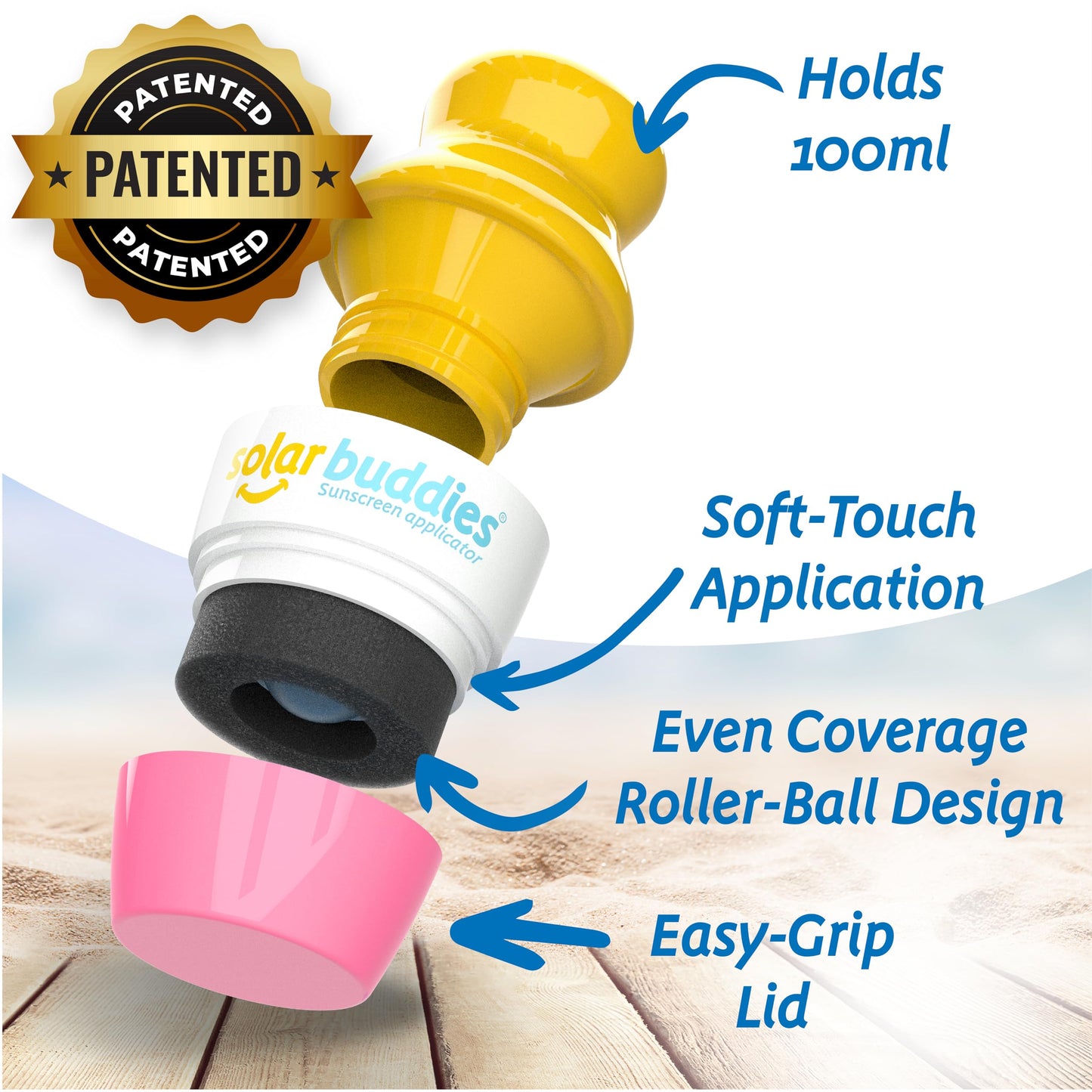 Solar Buddies Sunscreen Applicator – Blue & Pink Duo – BPA-Free Refillable Roll-on Sponge for Sunscreens & Lotions – For Kids, Adults & Families – 3.4Fl Oz – Perfect for Travel