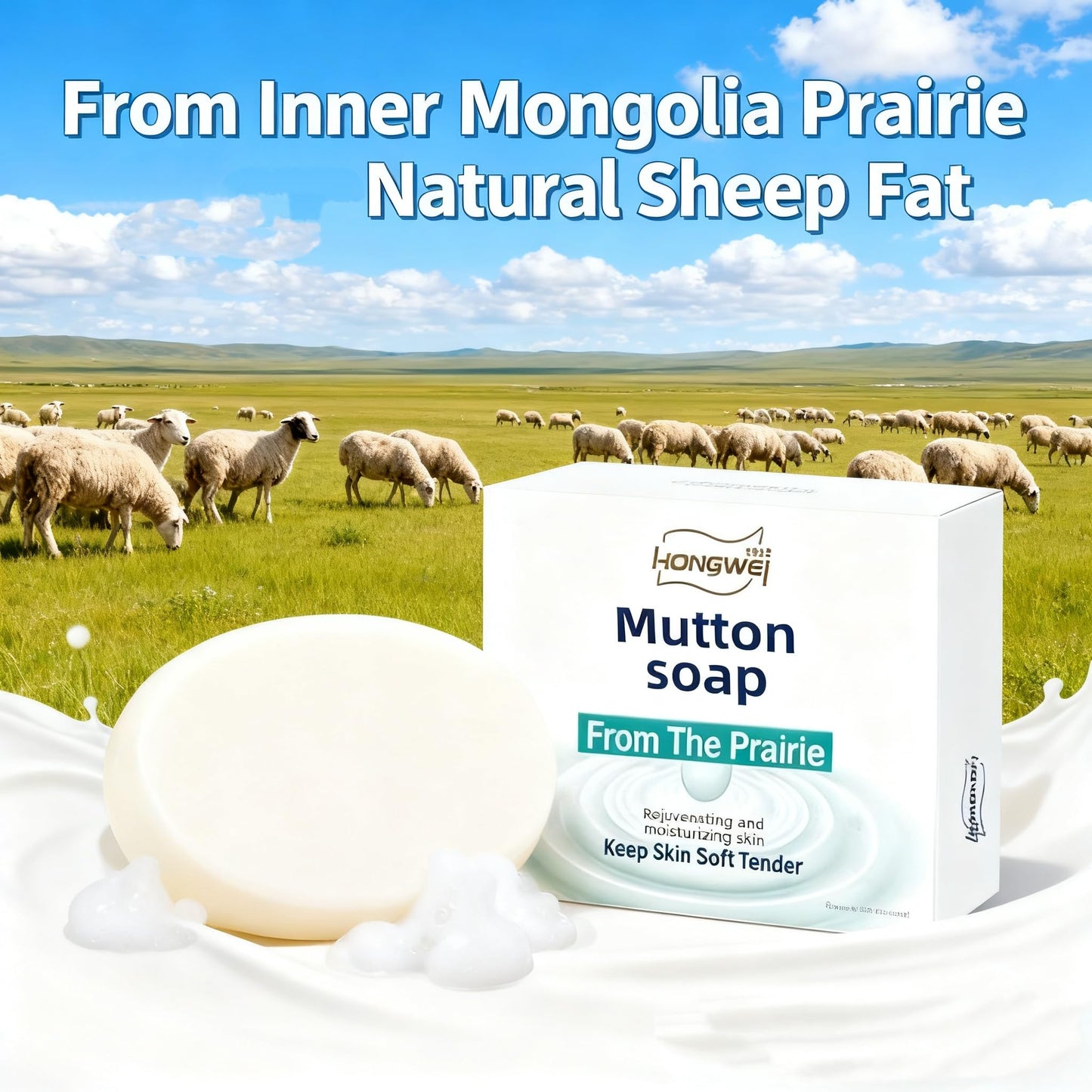Lanolin sheep fat soap-5 Pack | Natural Lanolin Soap for Dry Sensitive Skin| Gentle formula | Made from Inner Mongolia grassland sheep fat, suitable for washing face, hands, and bathing