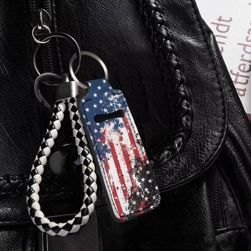 SEANATIVE American Flag 5 PCS Lipstick Holder Keychain Chapstick Case Keychain Lip Balm Portable Sleeve Organizer Holder Cute Mini Keychain Chapstick Holder for Women