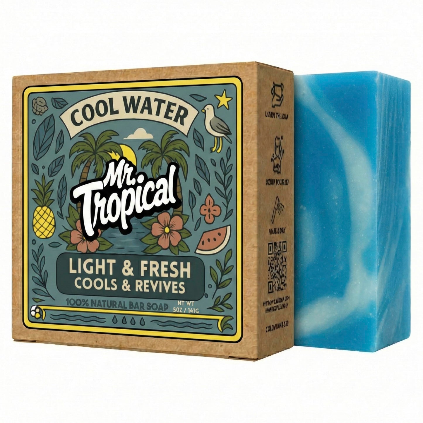Mr. Tropical Naturals Cool Water Bar Soap for Men | 5 oz Single Bar | Cold Process | Artisan Soap