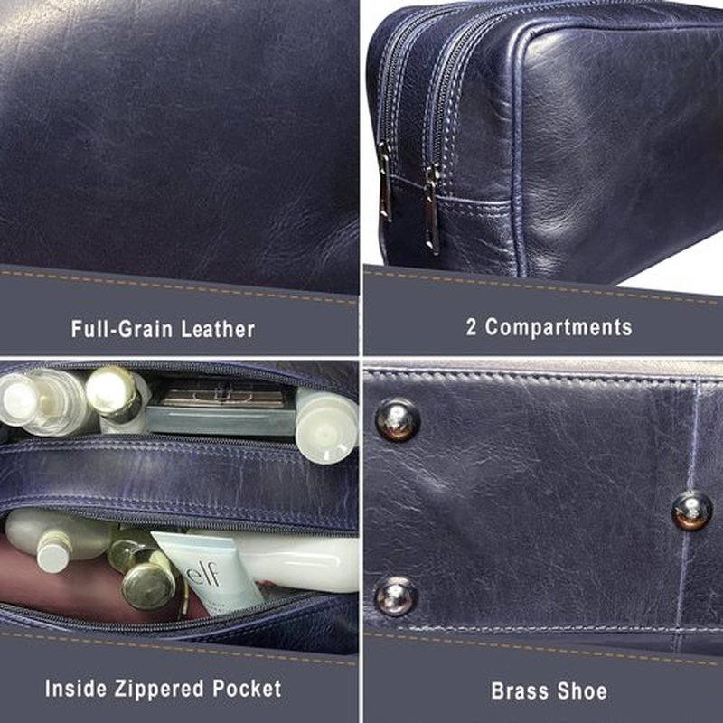 RUSTIC TOWN Leather Toiletry Bag for Men - Travel Shaving Dopp Kit - Bathroom Shower Toiletries Organizer - Leather Cosmetic Bag for Women (Oxford Blue)