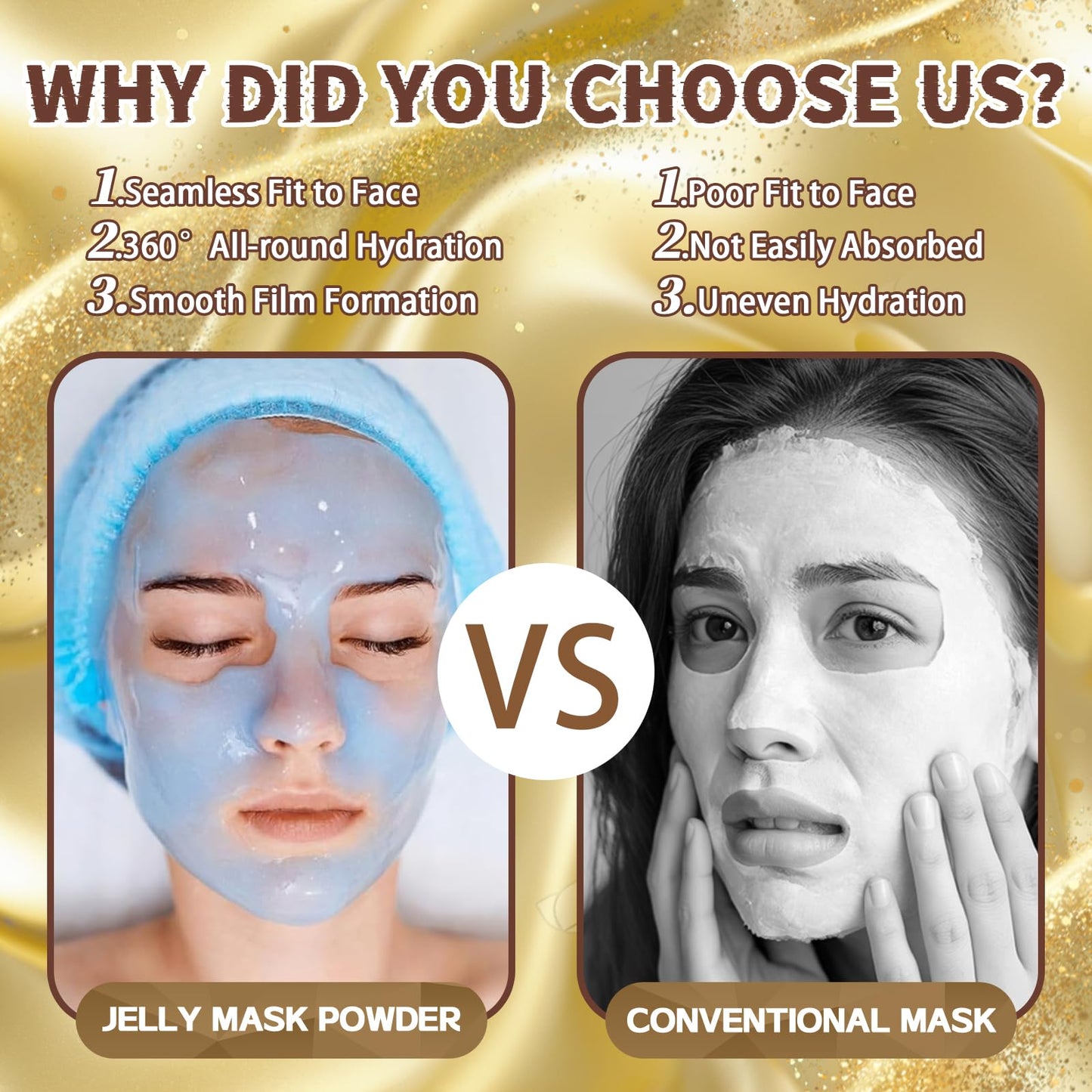Ouhans Jelly Mask Set,Hyalorunic Acid Jelly Masks For Facials Professional,24k Hydro Jelly Mask, Jelly Face Mask, Facial Mask Mixing Bowl Set And Headband, Gift set for women'sDay, Skin care set