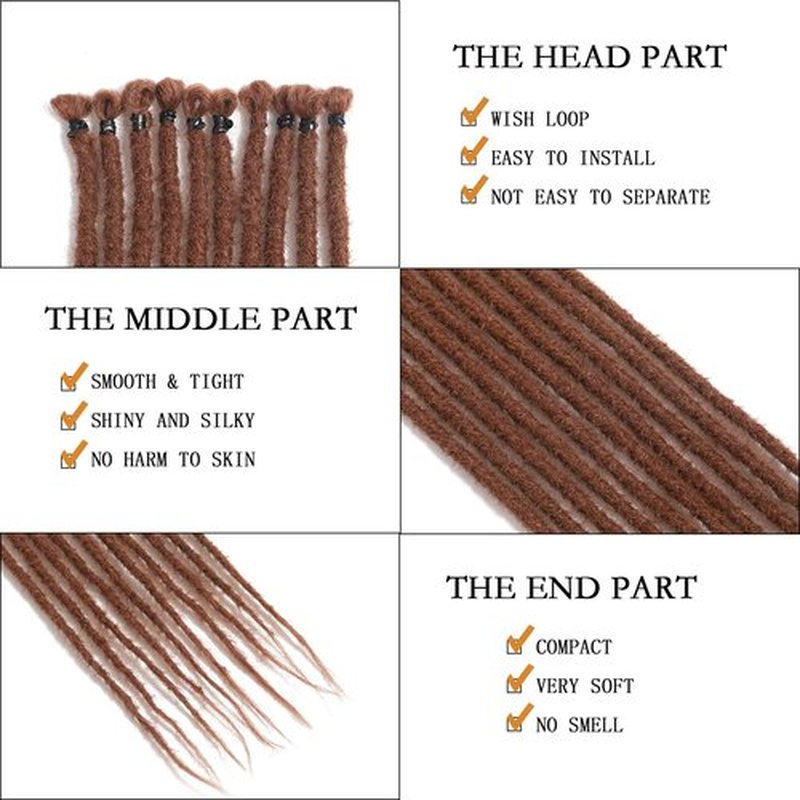 24inch 20 Strands Thin 0.6cm Brown Dreadlock Extensions Reggae Hip-Hop Synthetic Hair Crochet Braiding Hair Super Long Dread Extensions Reggae Style For Women #30
