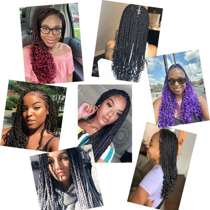 HVN-KVVM 18 Inch Senegalese Twist Crochet Hair with Curly Ends Prelooped Goddess Box Braids Crochet Hair for Black Women Salt and Pepper(5 Packs,1B/Gray)