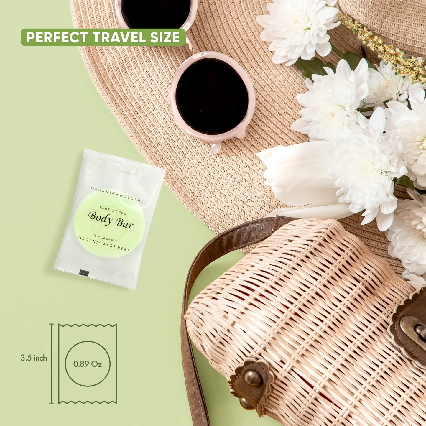 Travel Size Hotel Body Bar Soap 100 Count 1 oz Bars Guest Amenities for Vacation Rentals and Short Term Rentals Paraben Free Lemon & Chamomile Scent Infused with Aloe and Olive Oil by Desert Breeze