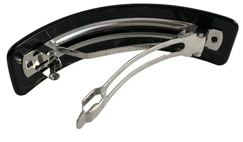 French Amie Volume Black Large Curved Handmade Strong Grip Celluloid Automatic Hair Clip Barrette (Black Finish)