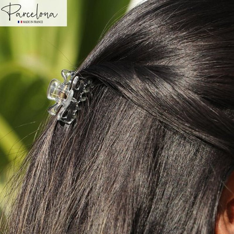 Parcelona French Classic Very Small 1 1/2" Claw Clips with Tight Spring Set of 3 Girls Hair Jaw Claw Clips Durable Styling Women Hair Accessories, Made in France (Crystal Clear)