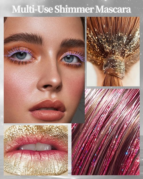 Green Glitter Mascara, Sparkle Diamond Colored Mascara, Multi-Use Shimmer Waterproof Mascara, Define Long Lasting Curling Eyelashes, Voluminous Lengthening Mascara Makeup for Women Party Festival-05