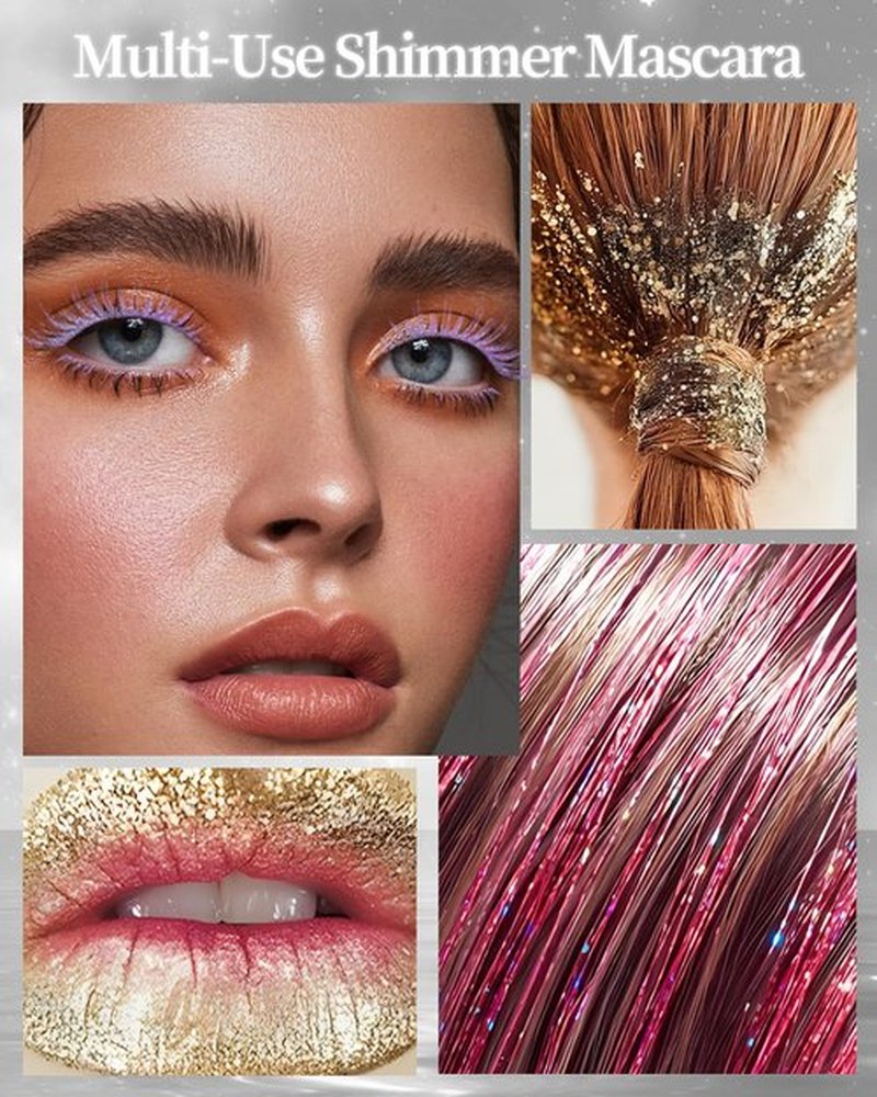 White Glitter Mascara, Sparkle Diamond Colored Mascara, Multi-Use Shimmer Waterproof Mascara, Define Long Lasting Curling Eyelashes, Voluminous Lengthening Mascara Makeup for Women Party Festival-04