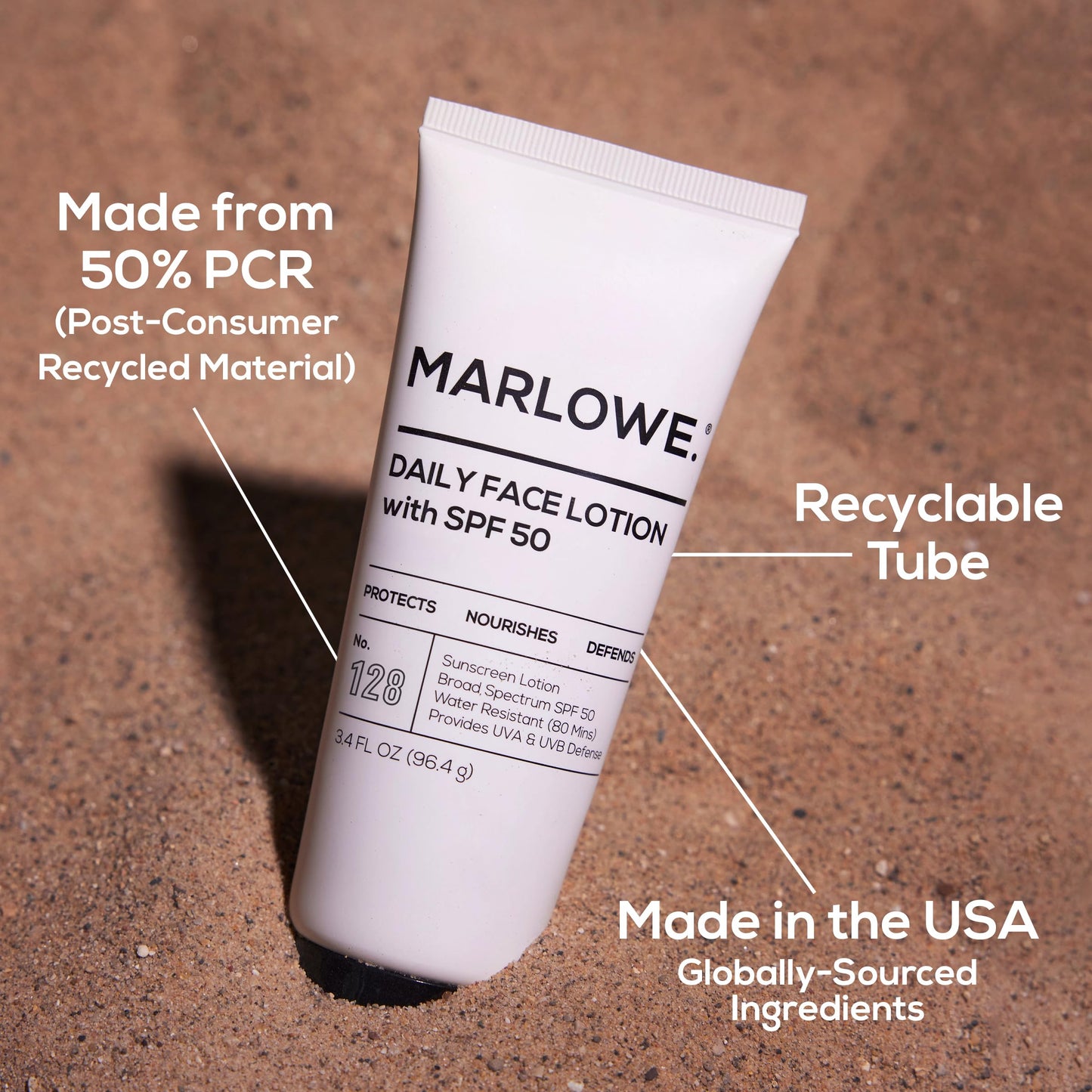 MARLOWE. Face Moisturizer with SPF 50, 3.4 oz, 2 Pack, Lightweight, Non-Greasy Daily Sunscreen Lotion to Protect, Hydrate & Nourish, Clean, Vegan Formula with Aloe Vera & Shea Butter, Fragrance Free