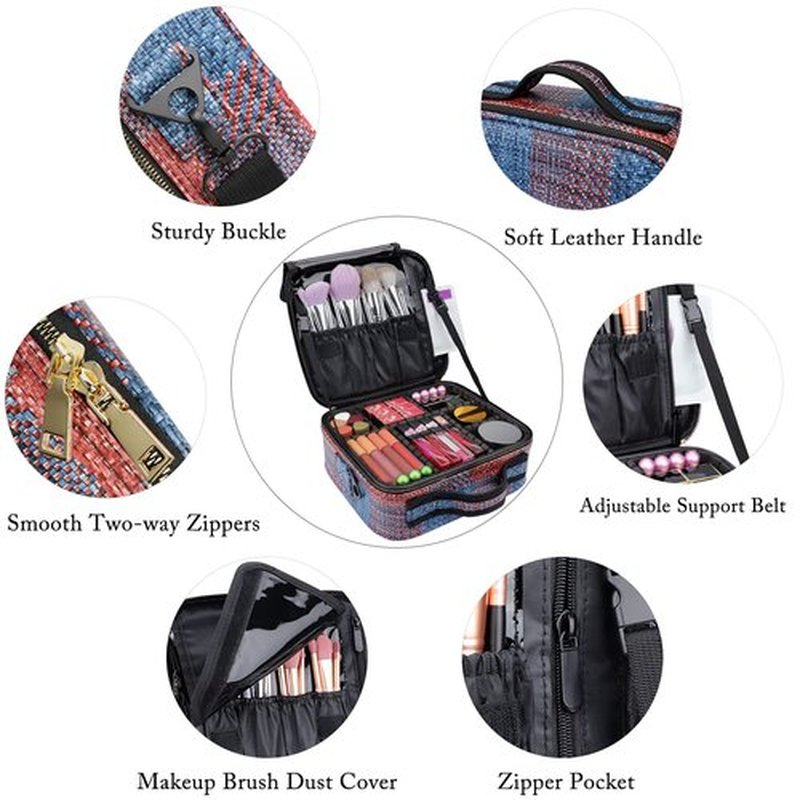 JOURMON Travel Makeup Bag Train Case Cosmetic Case Organizer Portable Artist Storage Bag with Adjustable Dividers for Cosmetics Makeup Brushes Toiletry Jewelry Digital Accessories(Fuchsia,S)