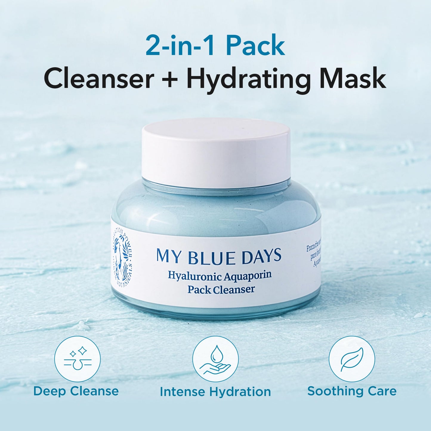 MY BLUE DAYS Hyaluronic Aquaporin Pack Cleanser, Hydrating Gentle Face Wash for Dry & Sensitive Skin, Korean Skincare, 5.07 fl oz / 150 ml