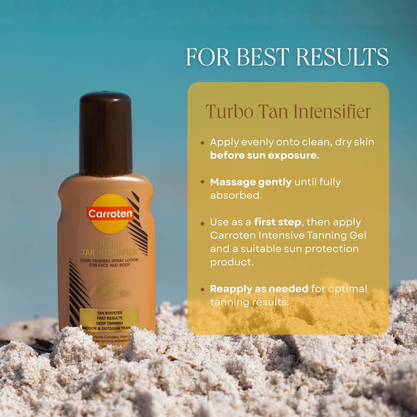Carroten Turbo Tan Intensifier | Tanning Primer for Fast Long-lasting Results | Deep Tanning Spray Lotion for Face & Body | Quick-Drying, Lightweight Hydration | Made in Greece | 5 oz + Wipe