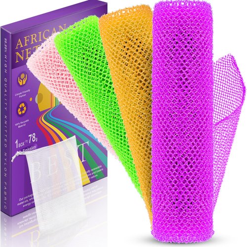 RIUOTA 4 Pieces African Bath Sponge African Net Long Net Bath Sponge Transform Your Shower Routine with African Bath Sponges for Exfoliated, Silky Smooth Skin (Purple, Pink, Green, Orange)