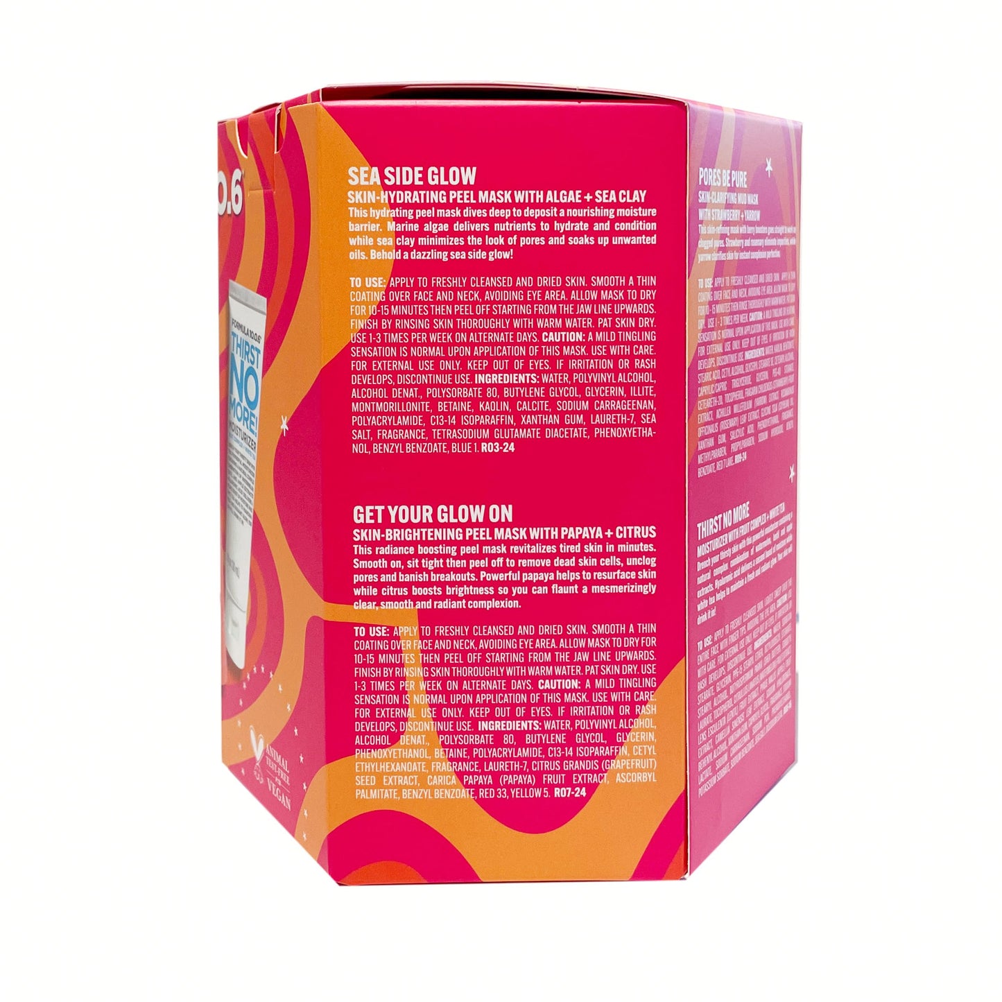 FORMULA 10.0.6 Skincare Face Mask Gift Set, Pink and Purple, 5-Piece Trial Size Collection with Charcoal Peel, Sea Clay, Papaya Masks, 1 fl oz Each
