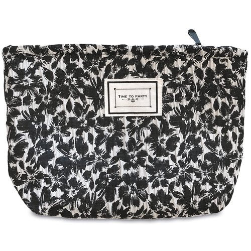 STARDW Floral Cosmetic Bags Makeup Bags for Women and Girls,Travel Makeup Bag Large Capacity Canvas Makeup Bag,Makeup Organizer Bag Zipper Pouch (Black Flowers)