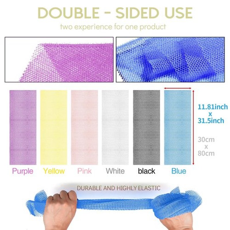 6 Pieces African Bath Sponge African Net Long Net Bath Sponge Exfoliating Shower Body Scrubber Back Scrubber Skin Smoother,Great for Daily Use (Pink, Yellow, Purple, Blue, Black, Off-White)