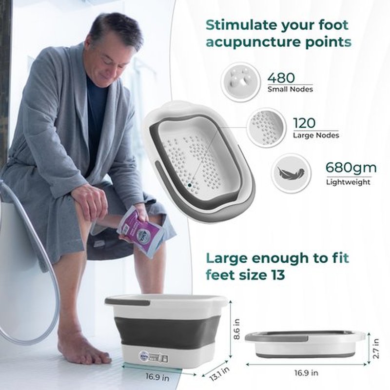AWA Foot Soaking Tub, Collapsible Foot Bath Soak Tub for Soaking Feet, Pedicure Bowl, Plastic Feet Soaking Tub with Acupressure Massage Points, Foldable Laundry Basket (White Foot Tub)