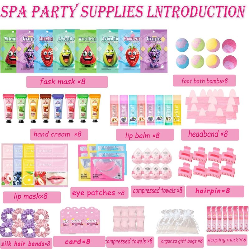 Spa Party Supplies - 112PCS Girls' Spa Kit with Face Masks, Hand Cream & Foot Bath Bombs | Perfect for Birthday & Sleepover Parties