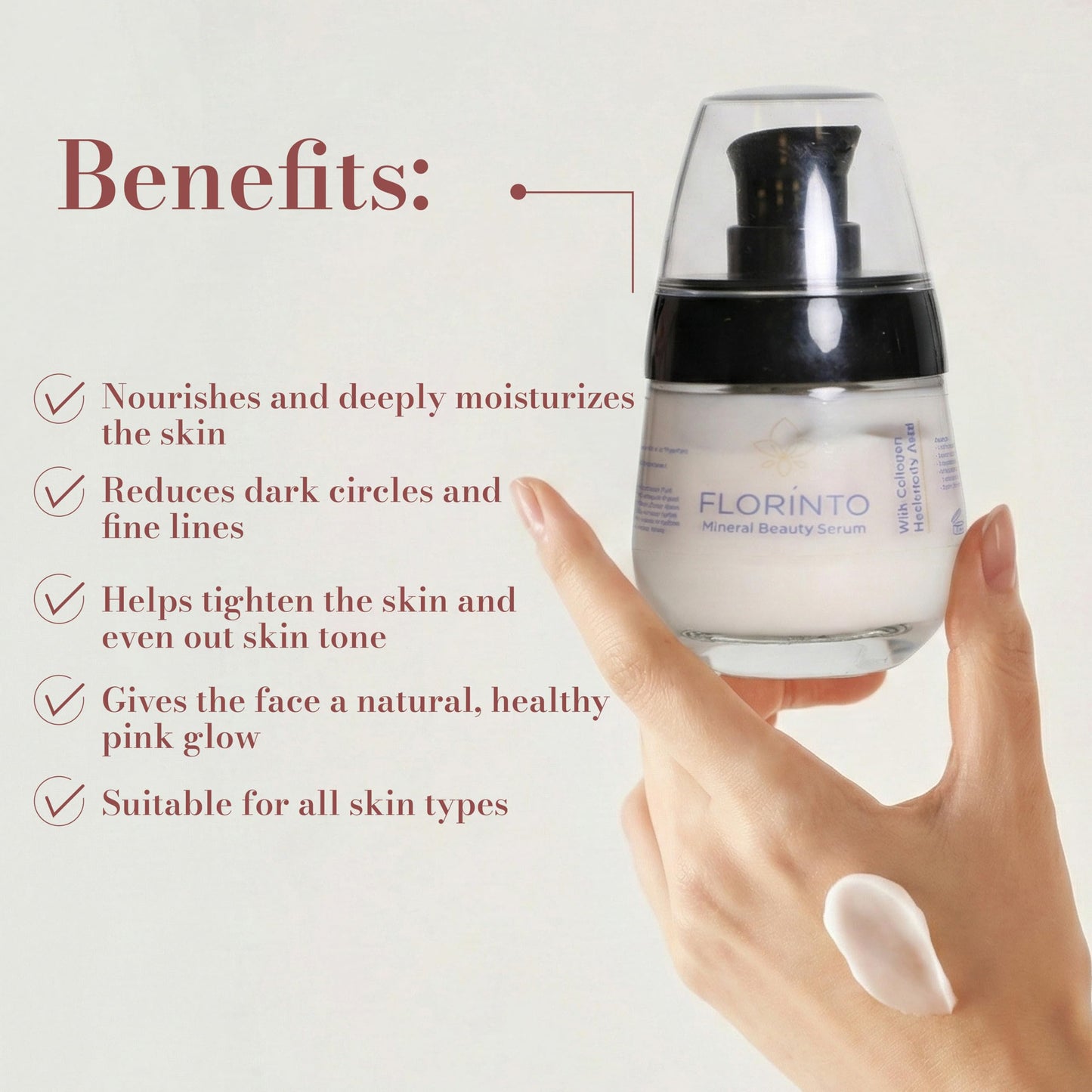 FLORÍNTO Mineral Beauty Serum – Hydrating & Firming Facial Serum with Dead Sea Minerals, Collagen & Argan Oil – Brightening & Moisturizing Skincare for All Skin Types
